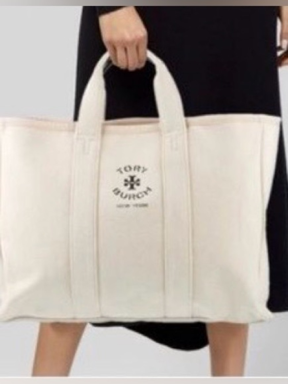 Tory Burch Mercer Large Cream Canvas Logo Tote